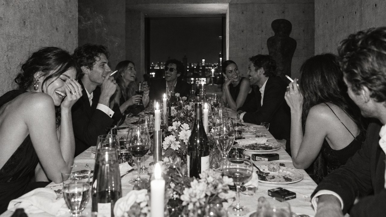 Long candlelit dinner table designed for an intimate brand experience